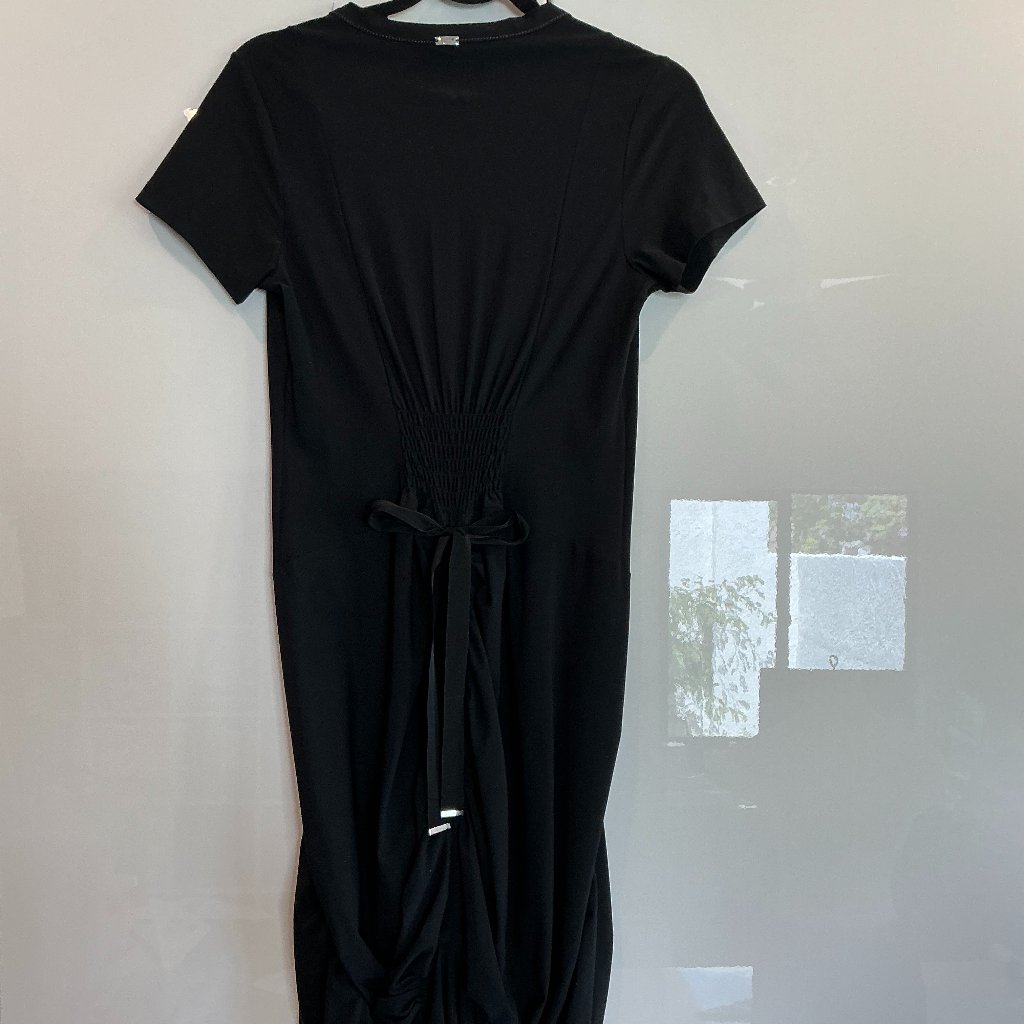 High Use, Gem Of A Black Dress, Gathered And Cord Adjustable, Size L